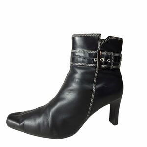 Predictions Black Leather Ankle Heel Boots